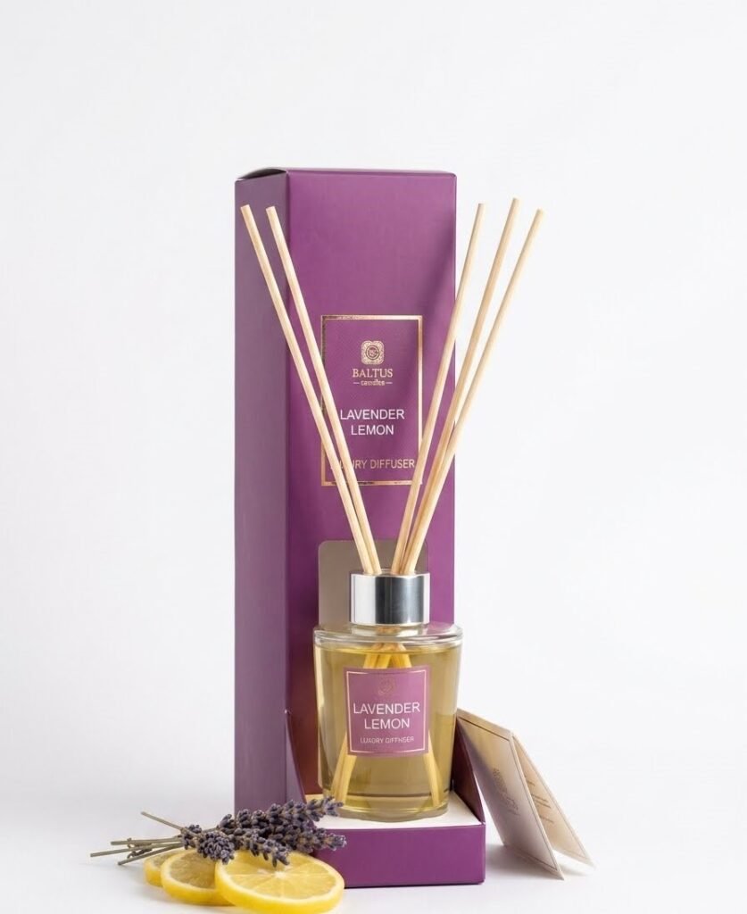 Baltus Lavender Lemon 300ml luxury reed diffuser in a purple box for home fragrance in Lagos, Nigeria