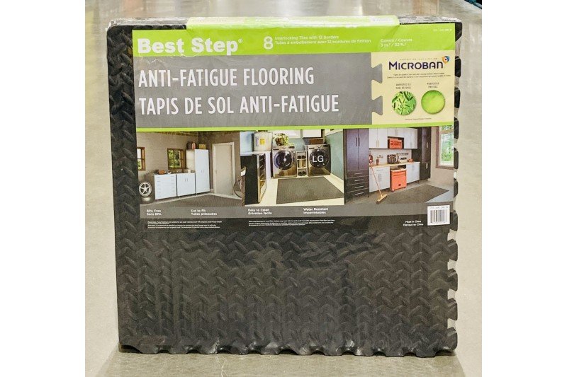 Best Step Anti-Fatigue Comfort Floor Tiles Black interlocking anti-fatigue floor tiles with diamond plate texture for gym or garage in Lagos, Nigeria.