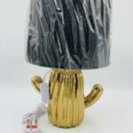 Contemporary 38.5cm gold-plated ceramic cactus-shaped table lamp with a black fabric shade and UK plug, Lagos, Nigeria