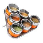 S/6 Orange S/S Spice Jars On Magnetic Triangular Tray