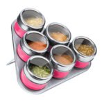 S/6 Red S/S Spice Jars On Magnetic Triangular Tray