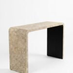 Gold honeycombe console table and matching mirror set for entryway luxury in Lagos, Nigeria