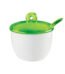 White Guzzini porcelain sugar bowl with a translucent green acrylic lid and matching green spoon in Lagos, Nigeria