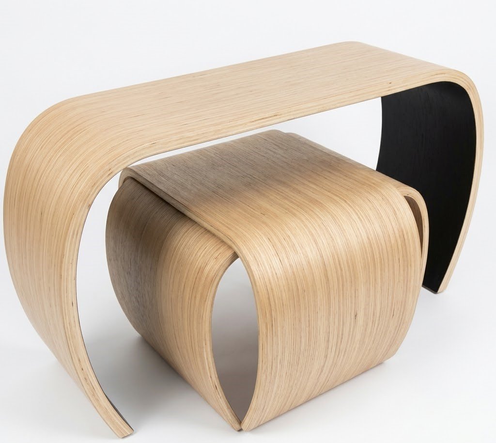 Waterfall Console and Side Table Set – Curved Pencil Reed Rattan Nesting Tables Natural pencil reed rattan console and side table nesting set with a waterfall silhouette in Lagos, Nigeria