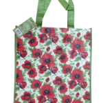 Large reusable shopping bag with vibrant red poppy floral print for groceries in Lagos, Nigeria