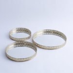 Iron Table Décor Tray With Mirror Antique Set Of 4