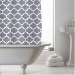 Durable brown and white patterned PEVA shower curtain for waterproof bathroom protection in Lagos, Nigeria