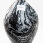 Large black and white hand-blown glass floor vase with abstract marble swirl pattern for home decor in Lagos, Nigeria