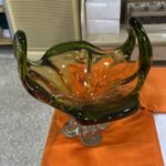 Glass Planter In Green/Orange And White Colour