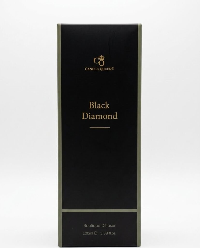 Candle Queen Black Diamond 100ml boutique reed diffuser in an elegant black gift box for home fragrance in Lagos, Nigeria