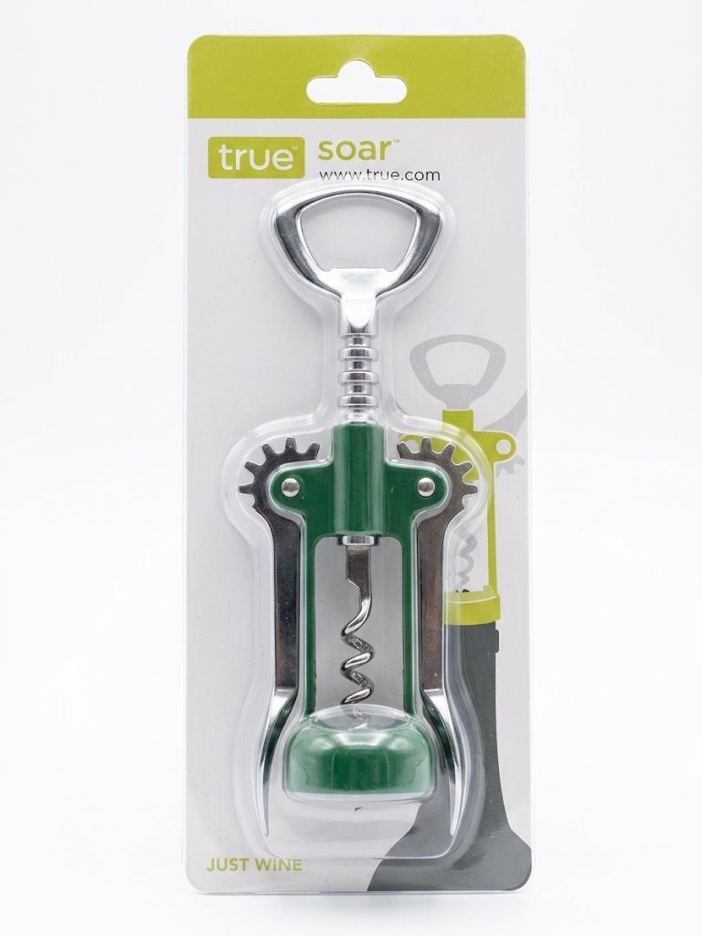 Metallic green True Soar winged corkscrew with chrome levers in its original packaging in Lagos, Nigeria.