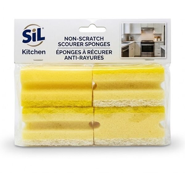 Six pack of non-scratch scourer sponges for gentle and effective dish cleaning in Lagos, Nigeria