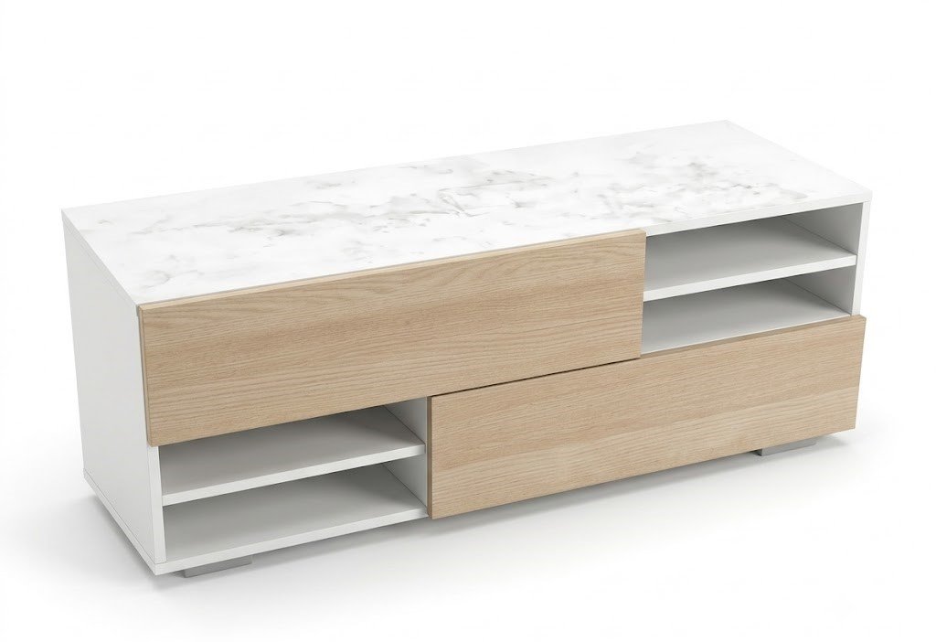 Hampton TV unit white and dark acacia media console for living room décor in Lagos, Nigeria