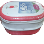 Red rectangular lunch box set with stackable containers for food storage in Lagos, Nigeria