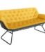 Modern yellow and grey fabric sofa chair with wooden legs for living room seating in Lagos, Nigeria