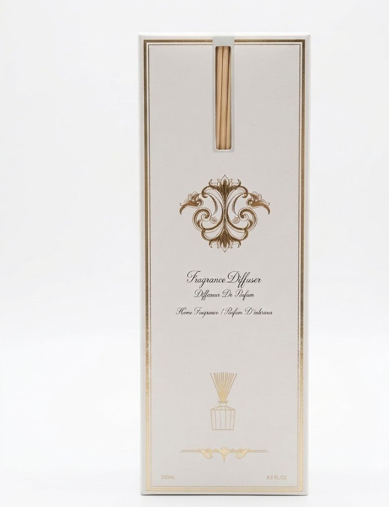 Luxury white and gold So Spa Pure Silk fragrance diffuser box featuring a designer ornate logo, Lagos, Nigeria