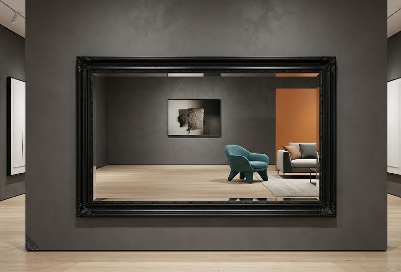 Large black framed rectangular wall mirror 96 x 156 cm for modern living room and hallway décor in Lagos, Nigeria