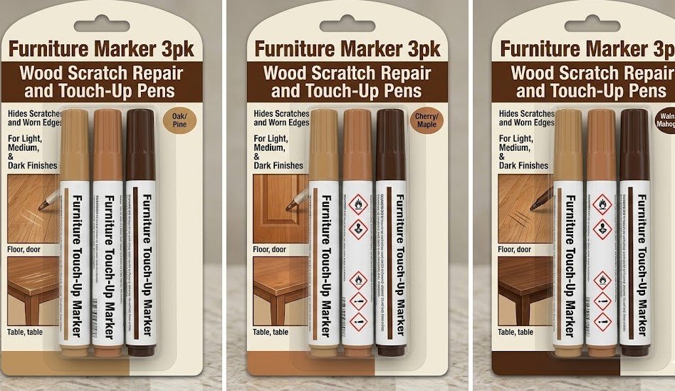 Three pack of furniture markers for wood scratch repair and surface touch-ups in Lagos, Nigeria