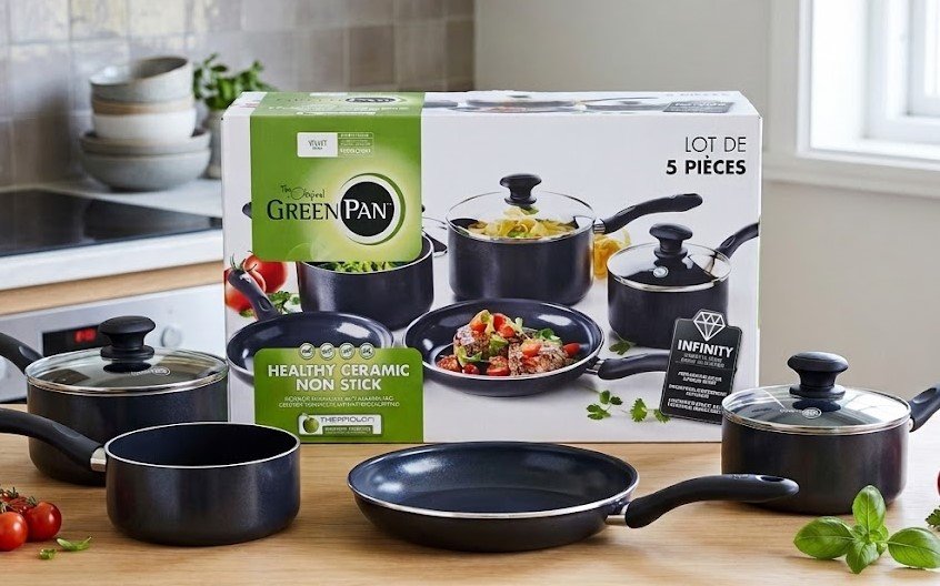 GreenPan 5-piece non-stick ceramic cookware set for healthy kitchen cooking in Lagos, Nigeria