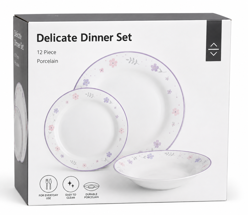 12-piece white porcelain dinner plate set for luxury dining and home hosting in Lagos, Nigeria.