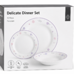12-piece white porcelain dinner plate set for luxury dining and home hosting in Lagos, Nigeria.