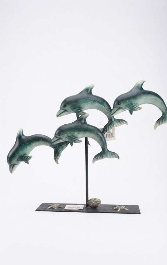 Silver Metallica dolphins decorative statue for luxury tabletop and living room styling in Lagos, Nigeria