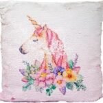Unicorn Floral Sequin Cushion Throw Pillow