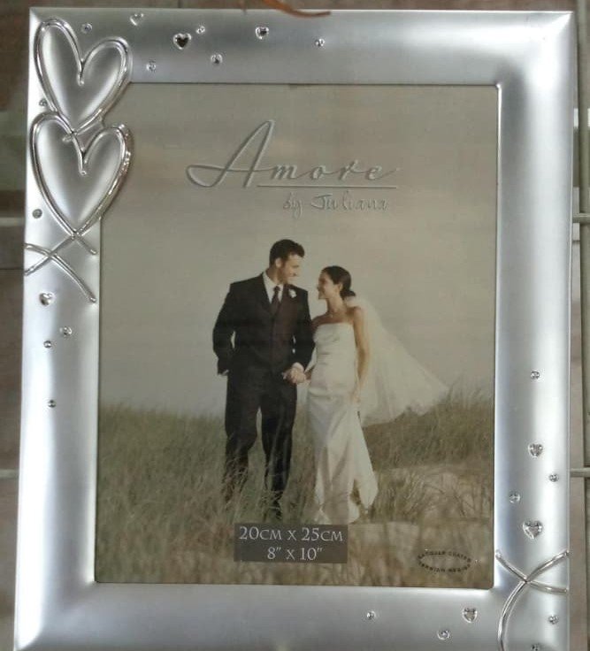 5017224575547 Amore Silver Plated Photo Frame With Hearts & Crystals 8X10 - Image 1