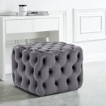 Grey Crushed Velvet Square Buttoned Pouffe