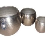 Hestia Set Of 3 Textured Silver Metal Planters