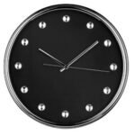 35Cm Dia S/S Wall Clock Blk Face W/Clr Diamantes
