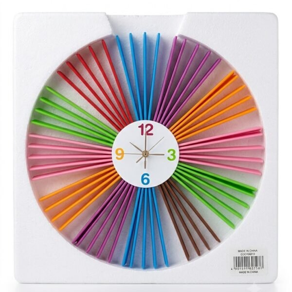 Modern 58cm multi-coloured acrylic sunburst wall clock for vibrant home and office decor in Lagos, Nigeria