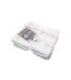 Stack of 4 white and grey striped cotton rich button terry tea towels for kitchen use in Lagos, Nigeria