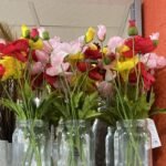 36Cm Poppys In Glass Vase