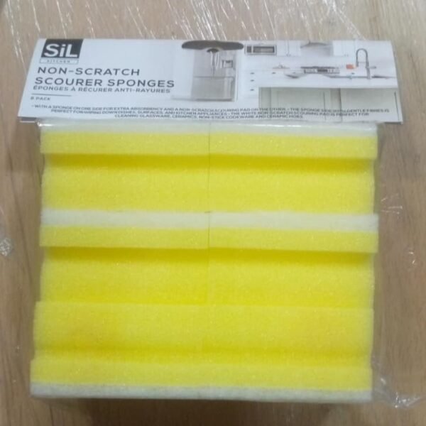 Six pack of non-scratch scourer sponges for gentle and effective dish cleaning in Lagos, Nigeria