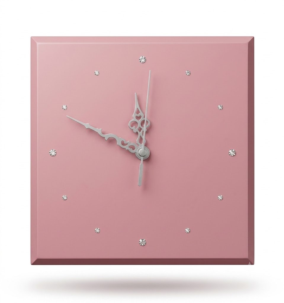 Elegant 29cm pink square wall clock Elegant 29cm pink square wall clock featuring shimmering gem accents for bedroom and living room decor in Lagos, Nigeria