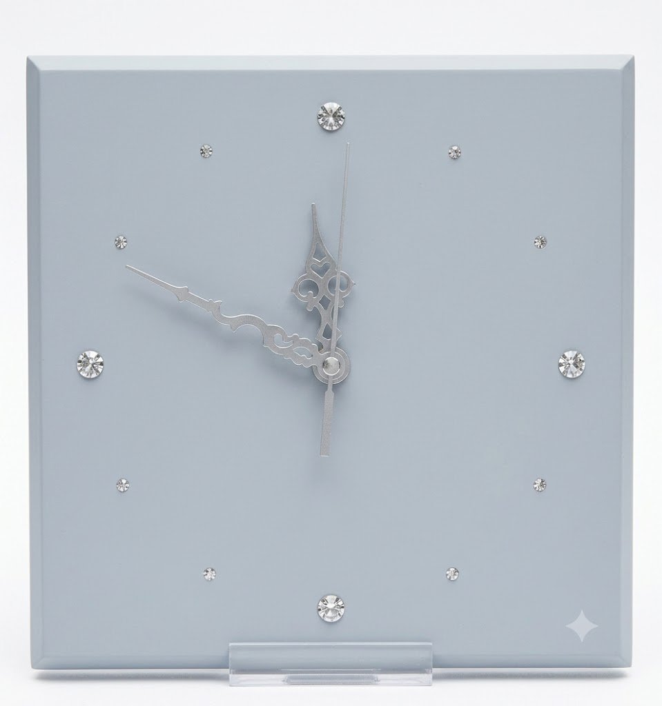 Light grey 29cm square wall clock with sparkling gem details for modern living room décor in Lagos, Nigeria