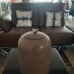 45.5Cm Ceramic Jar W. Bird Lid Shiny Taupe Silver Bird Vase