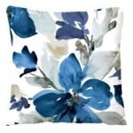 Blue Floral Water Colour On Recycle 45 X 45 Throw Pillow