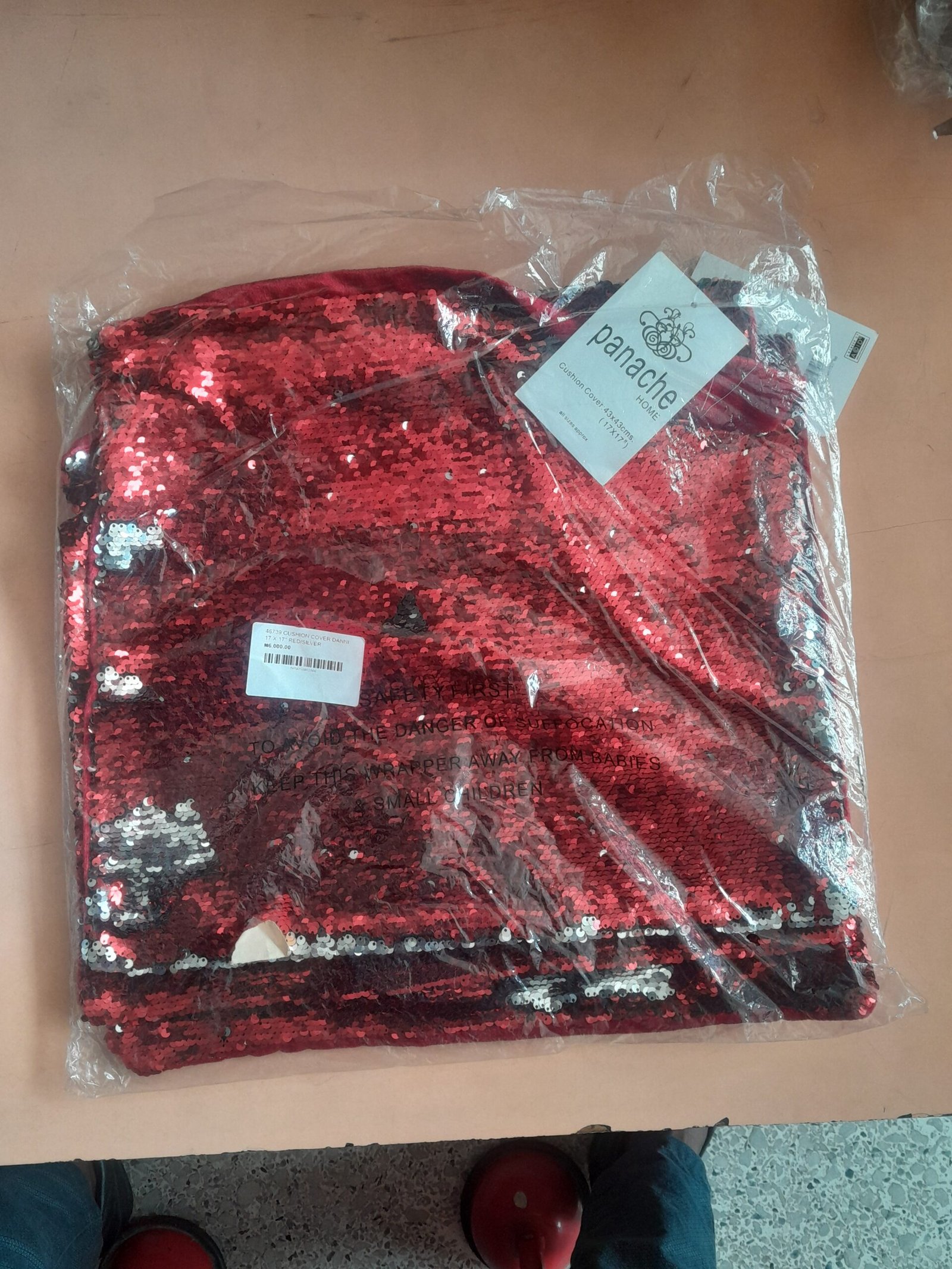 5050238062306 Cushion Cover Danni 17 X 17" Red/Silver - Image 1