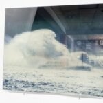 Large 100x120cm Big Surf glass wall art featuring blue ocean wave abstract design in Lagos, Nigeria