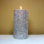 Pillar Candle 20X10Cm Silver Glitter Led B/O Fountain