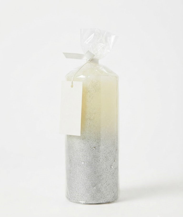 silver glitter pillar candle 180x70mm for table décor, home styling and event decoration in Lagos, Nigeria