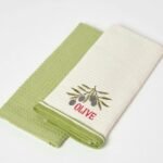 Waffle/Terry 2 Pack Tea Towel Olive