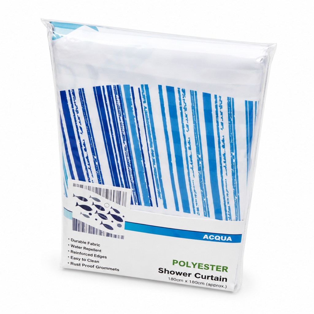 White Acqua waterproof shower curtain for modern bathroom décor in Lagos, Nigeria