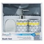 4Pc Bath Set- Geometric Grey/Yellow
