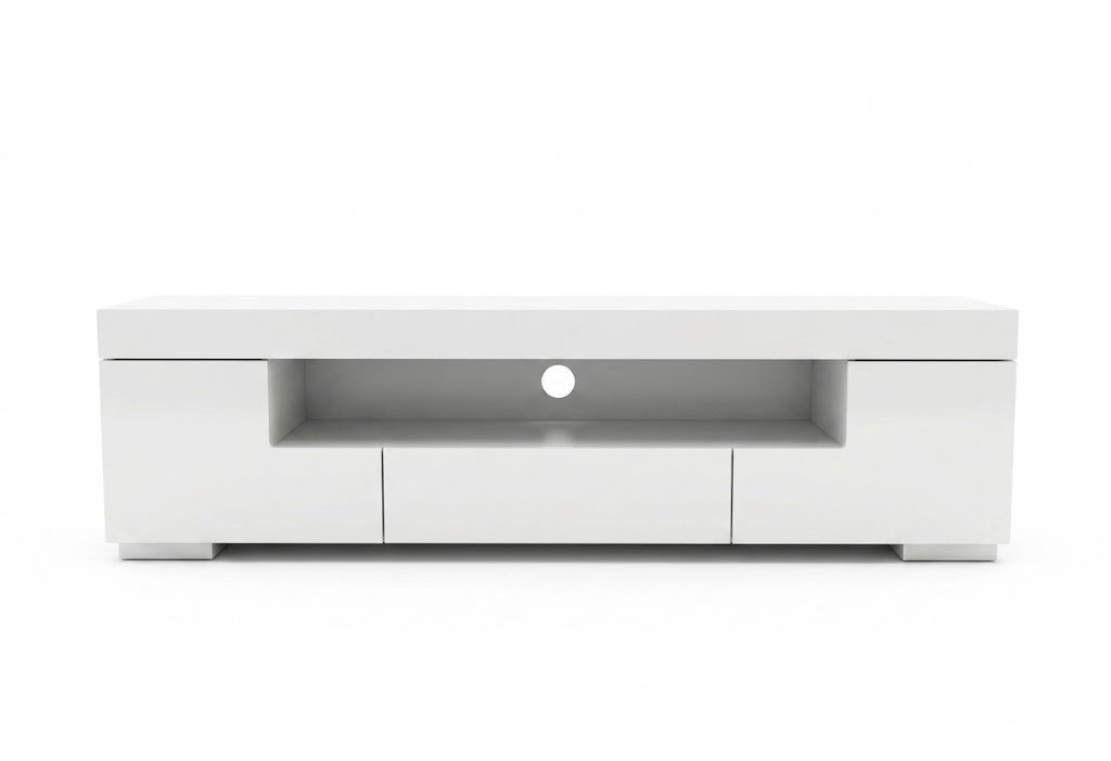 White high gloss Milano media unit with integrated LED lights for modern living rooms in Lagos, Nigeria