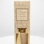 Gold patterned box with textured glass Desire Lime Basil & Mandarin reed diffuser and cream tassel, Lagos, Nigeria