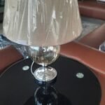 Glass Base / Gold Funnel Shade Side Table Lamp