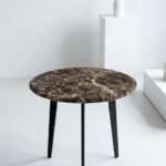 Round marble top side stool in coffee color finish for living room, bedroom, and modern home décor in Lagos, Nigeria